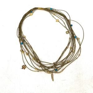 Vintage Multi Strand Charm Necklace Gold Tone Turquoise Beads Boho Layered
